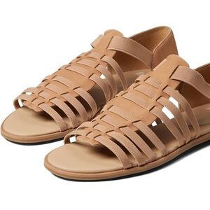 Eileen Fisher Honey Tumbled Nubuck Leather Flats Gladiator Size 8 1/2